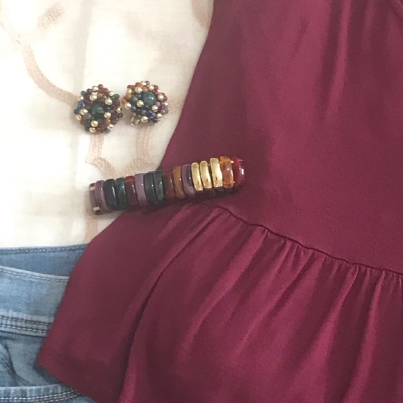 Matching Set Chunky Stretch Bracelet + Bead Cluster Clip-On Earrings - Picture 2 of 5